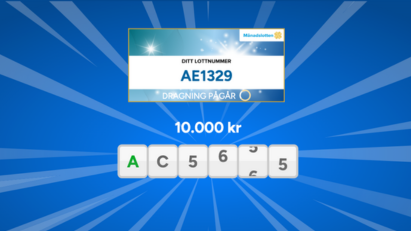 Dragning pågår i Månads­lotten med lottnummer AE1329 och vinst på 10 000 kronor