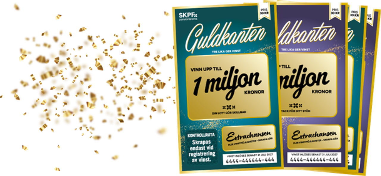 Fyra Guldkantenlotter tillsammans med konfetti