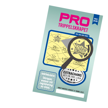 Stjärnvinst på PRO Trippelskrapet – skrapa fram tre lika för att vinna.