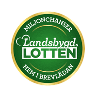 Grön rund symbol med texten 'Landsbygdslotten – Miljonchanser hem i brevlådan.