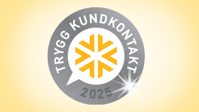 Trygg kundkontakt 2025' mot gul bakgrund.