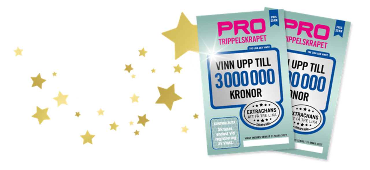 PRO Trippelskrapet-lotter med chans till 3 miljoner kronor.
