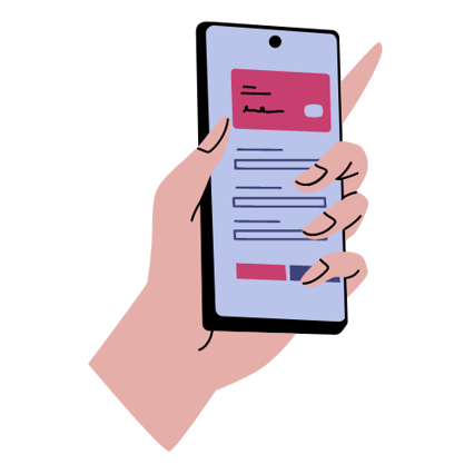 Illustration av en hand som håller en smartphone med ett formulär på skärmen.
