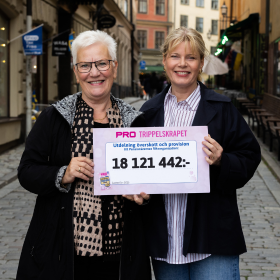 9 16Den symboliska checken togs nyligen emot av PRO:s ordförande Åsa Lindestam och generalsekreterare Christine Cars-Ingels. 