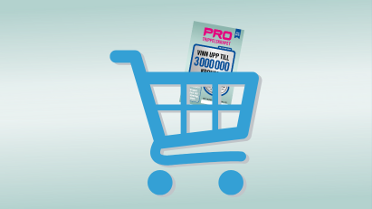 PRO Trippelskrapet-lott i kundvagn.