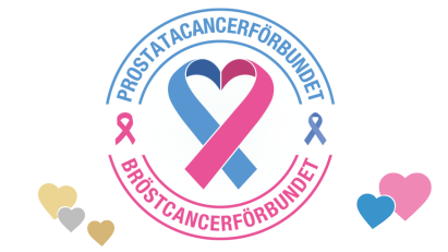 Symbol för Bröstcancerförbundet och Prostatacancerförbundet med sammanflätade hjärtband.
